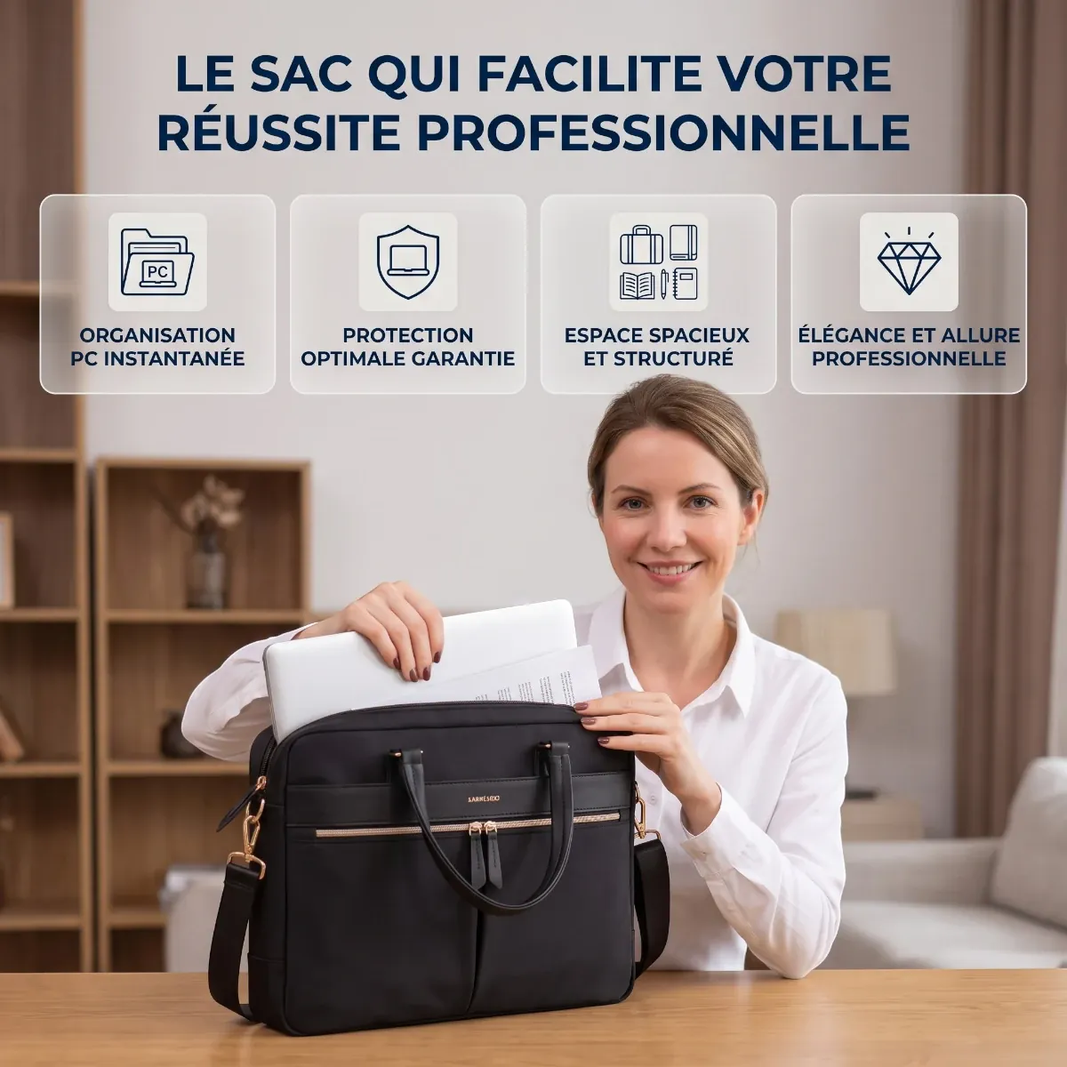 Bénéfices clés de la sacoche femme ordinateur Sérénia : protection et confort