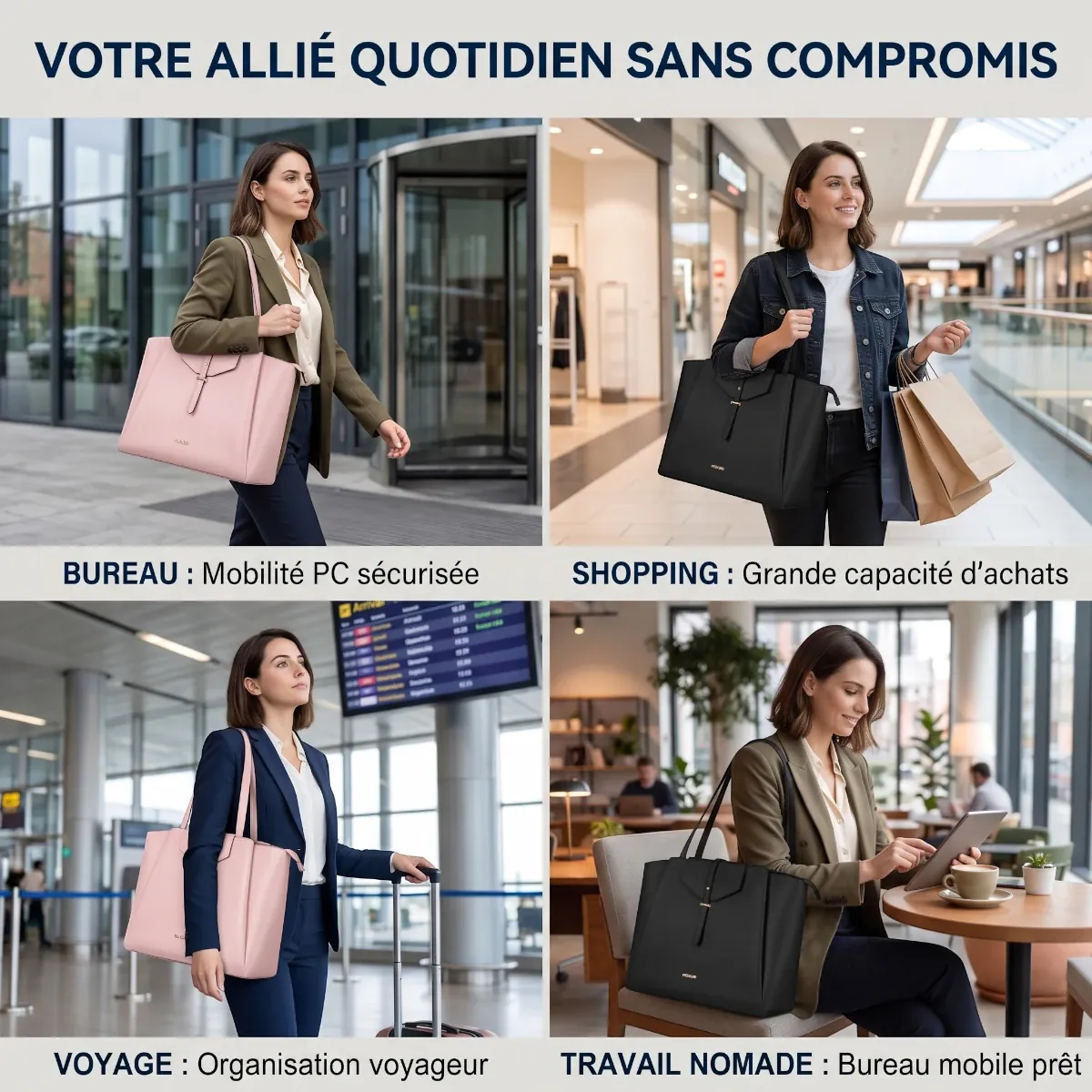 Sacoche femme ordinateur Altessa - Cas d'utilisation bureau, voyage, shopping et nomade