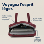 Vue de dessus de la sacoche PC portable femme Chrono illustrant sa grande capacité et son ouverture fluide.