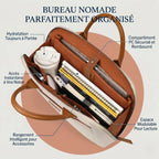 Compartimentage optimisé et intérieur organisé de la sacoche business femme Constance avec ordinateur et accessoires.