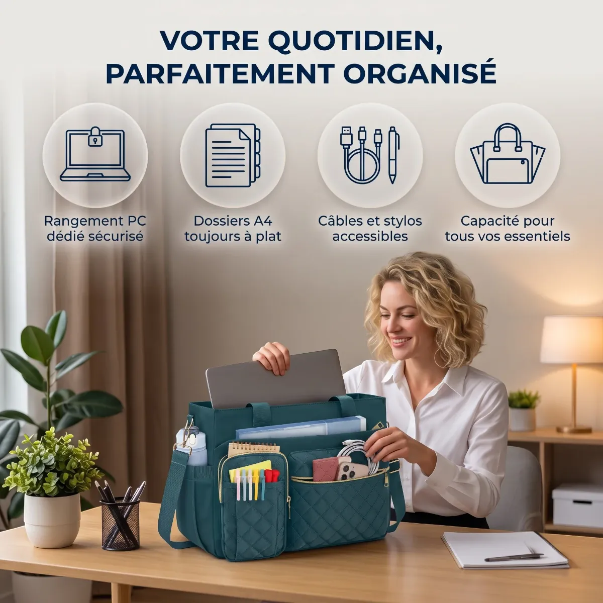 Bénéfices clés et organisation quotidienne de la sacoche ordi femme Versalia