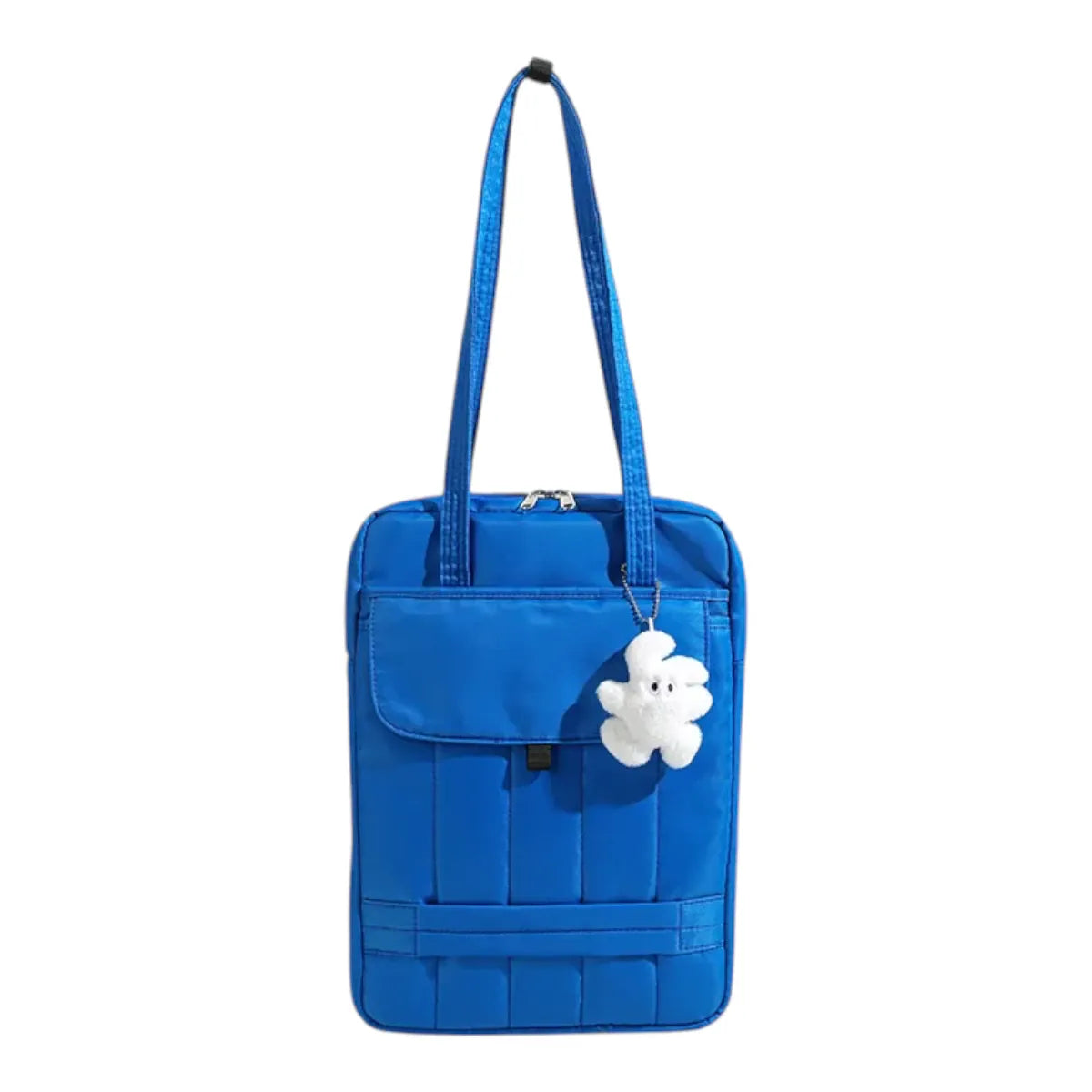 Sacoche femme ordinateur Chrono coloris bleu électrique avec son charm peluche amovible.