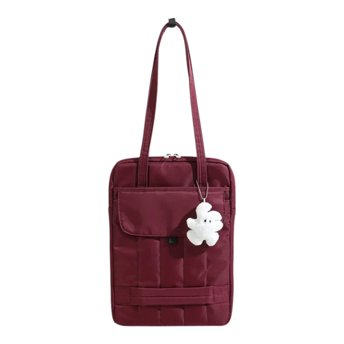 Sacoche ordinateur pour femme Chrono coloris bordeaux avec sa protection antichoc sur fond blanc.