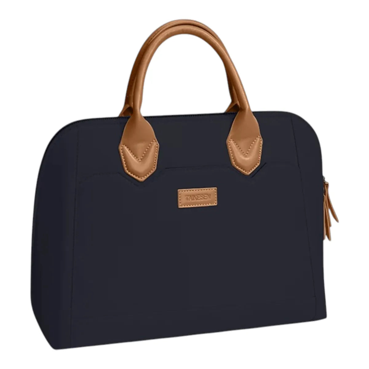 Variante de couleur de la sacoche ordinateur pour femme Constance en version bleu foncé sur fond blanc.