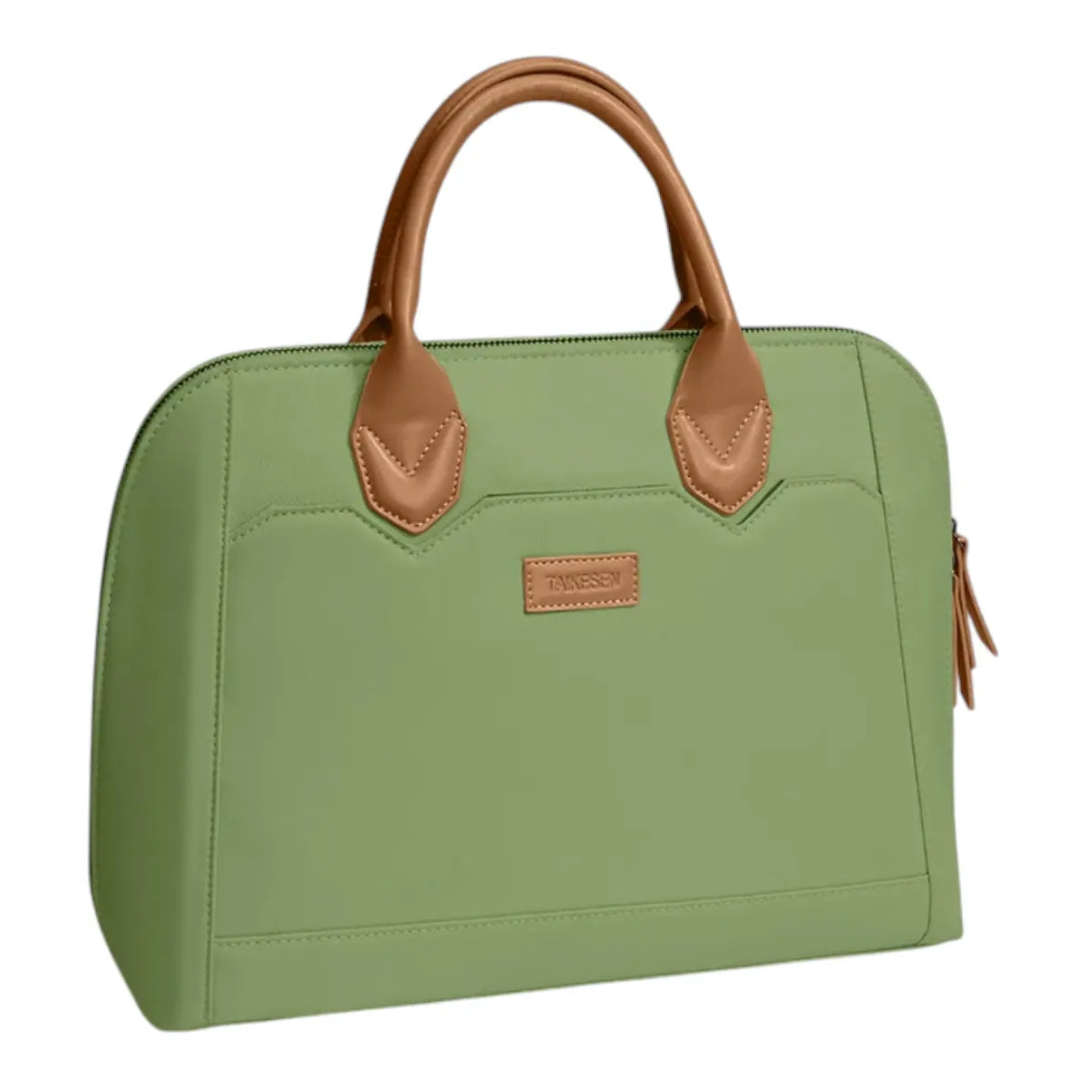 Variante de couleur de la sacoche ordinateur pour femme Constance en version vert forêt sur fond blanc.