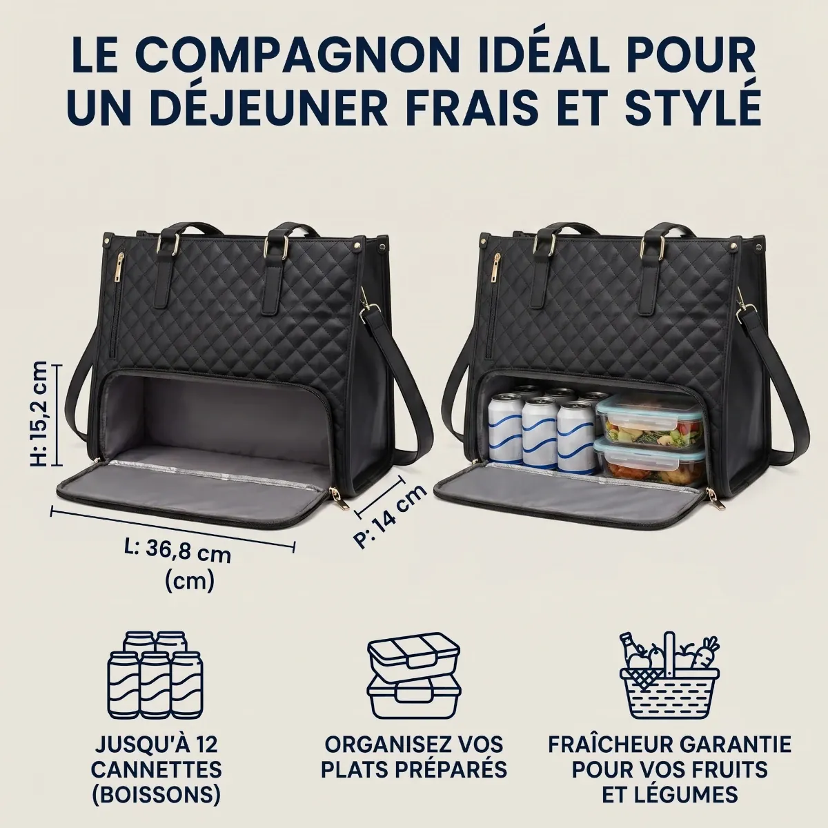 Compartiment isotherme repas de la sacoche ordinateur femme cuir Dualia