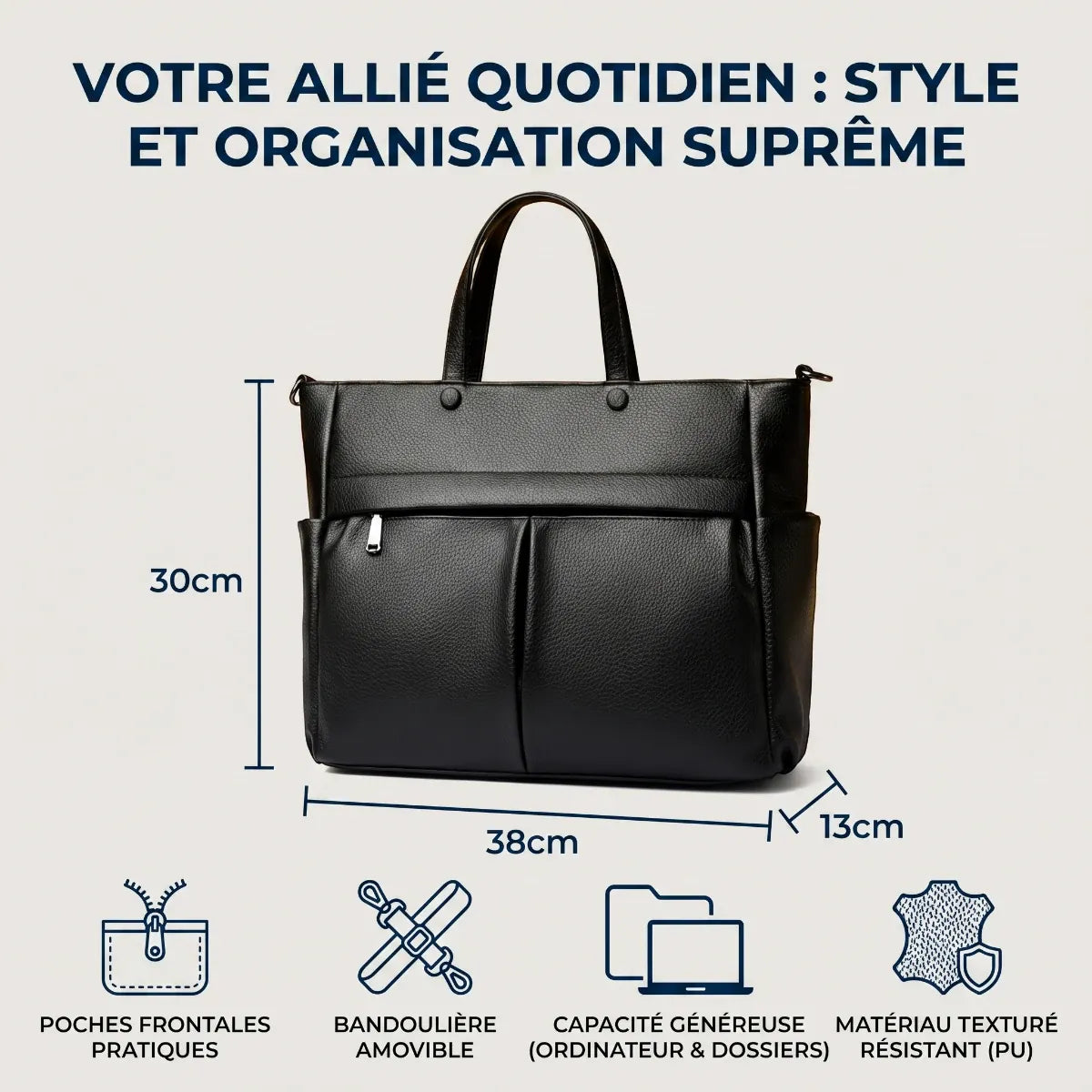 Dimensions exactes et spécifications de la sacoche ordinateur femme cuir Optima
