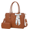 Sacoche ordinateur femme Floralys marron avec pochette assortie et foulard élégant.
