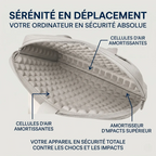 Zoom sur l'intérieur rembourré de la sacoche ordinateur femme Le Cocon mettant en avant le bouclier de protection airbag alvéolé.