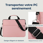 Gros plan sur les crochets métalliques robustes et la boucle de réglage de la sacoche ordinateur pour femme Mairuige.
