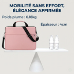 Démonstration de la légèreté de la sacoche ordinateur pour femme Mairuige de 0,18 kg en équilibre sur une balance.