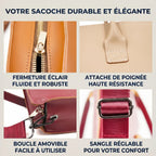 Zoom sur les finitions premium de la sacoche ordinateur femme Quoko : fermeture éclair fluide, coutures renforcées et boucles robustes.