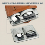 Organiseur et insert amovible en feutre de la sacoche ordinateur femme Quoko pour optimiser et gagner de l'espace dans le sac.