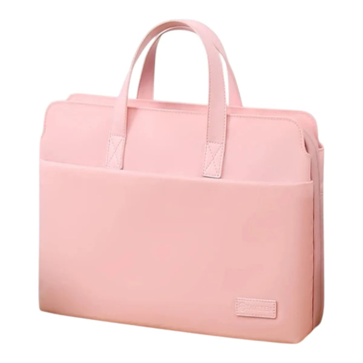Sacoche ordinateur pour femme couleur bleu pastel vue de trois-quarts.