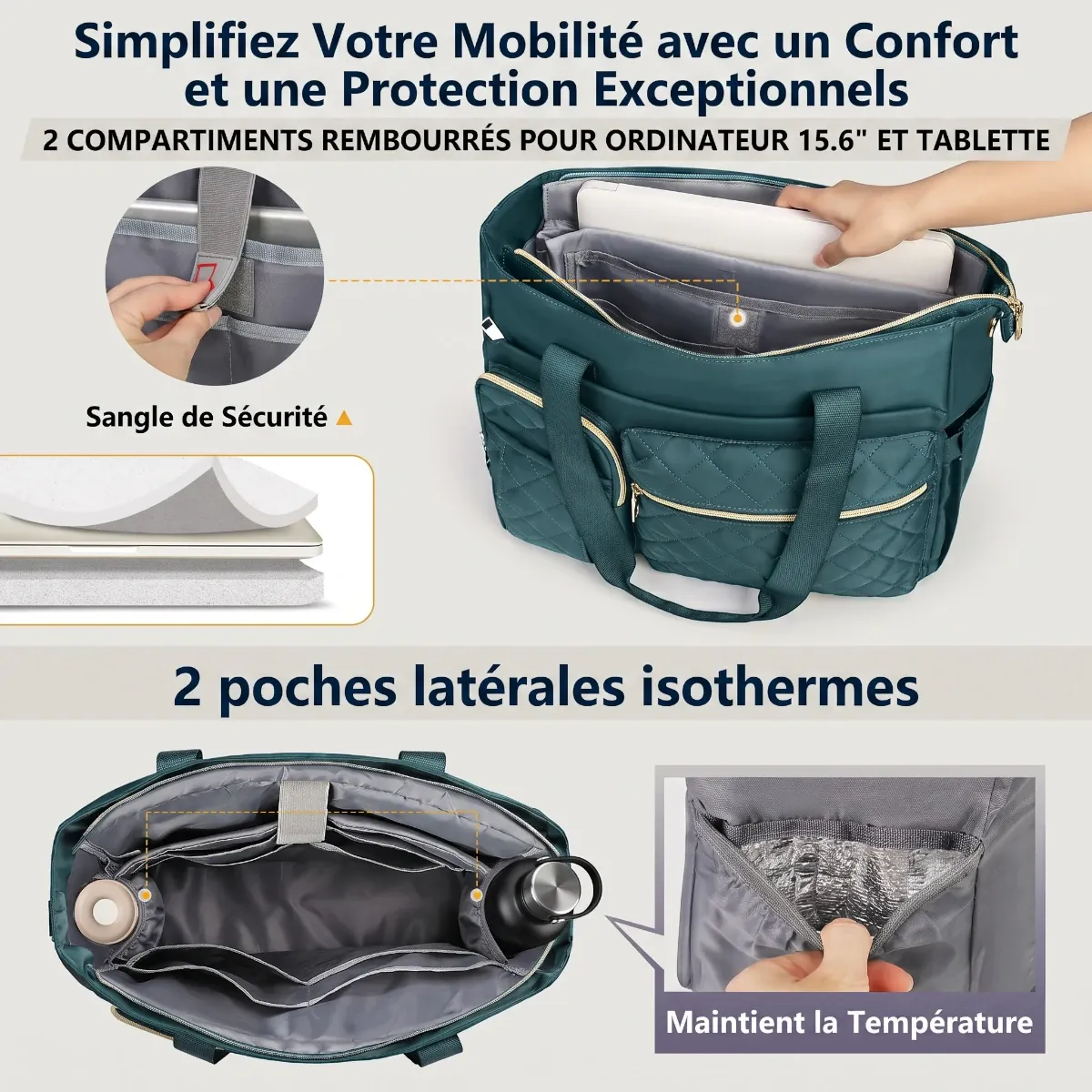 Compartiments rembourrés ordinateur 15.6 pouces et poches isothermes Versalia