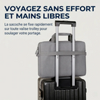 Fixation de la sacoche ordinateur homme AeroStride sur une poignée de valise trolley pour le voyage.
