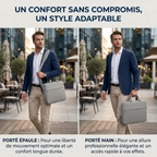 Double vue lifestyle de la sacoche ordinateur homme AeroStride portée à l'épaule et à la main.