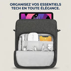 Poche frontale ouverte montrant le rangement de la sacoche ordinateur homme Atlas.