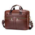 Sacoche ordinateur homme Dualis en cuir véritable marron vue de face sur fond blanc