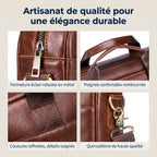Gros plan sur les coutures, mousquetons et zips en métal de la sacoche ordinateur homme Dualis