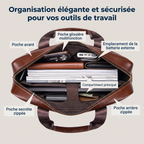 Vue du dessus du compartiment intérieur organisé de la sacoche ordinateur homme Dualis