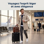 Sacoche ordinateur homme Dualis fixée sur la poignée de valise d'un voyageur d'affaires