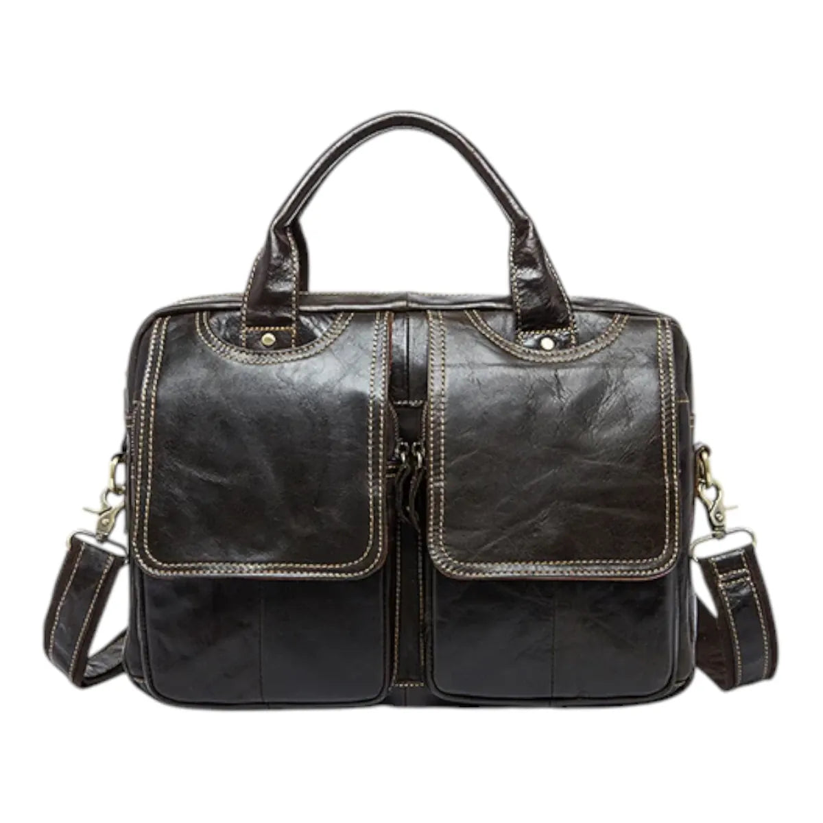 Sacoche ordinateur pour homme DuoCraft en cuir véritable couleur café foncé (deep coffee)