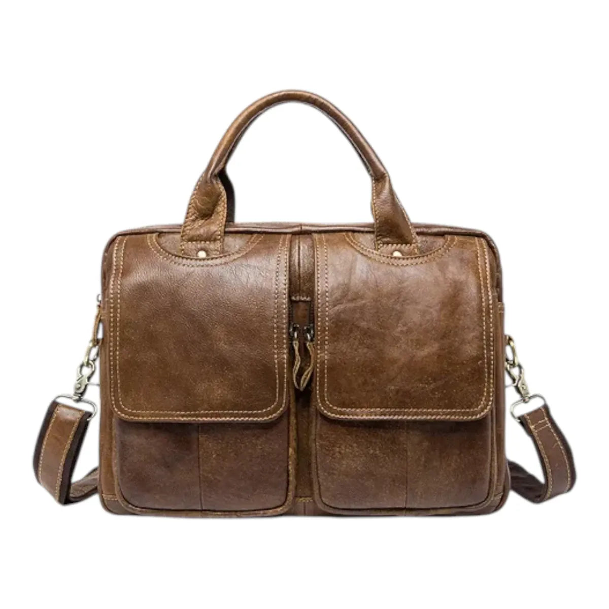 Sacoche ordinateur pour homme DuoCraft cuir véritable teinte marron noisette vintage