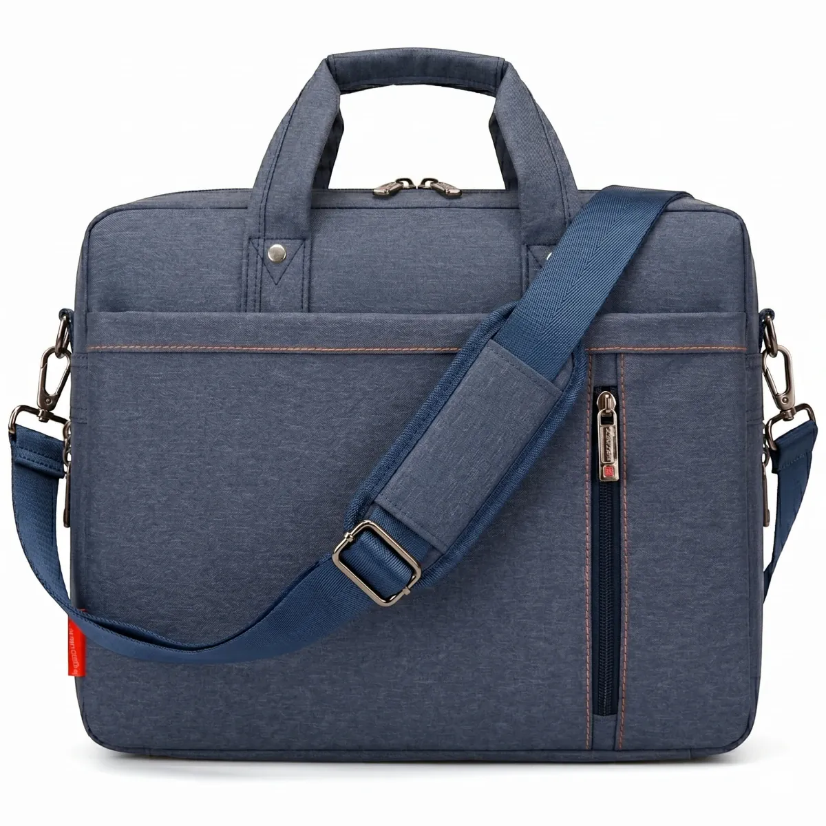Sacoche ordinateur homme ErgoShield bleu marine vue de face avec sa bandoulière de portage ergonomique.
