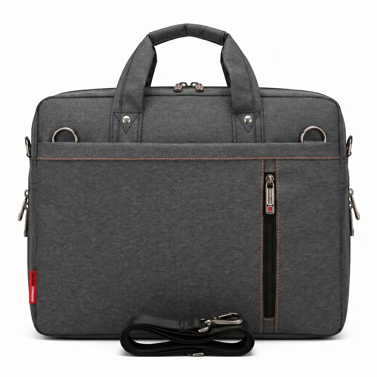 Sac ordinateur pour homme ErgoShield gris anthracite affichant le compartimentage et les finitions de protection antichoc.