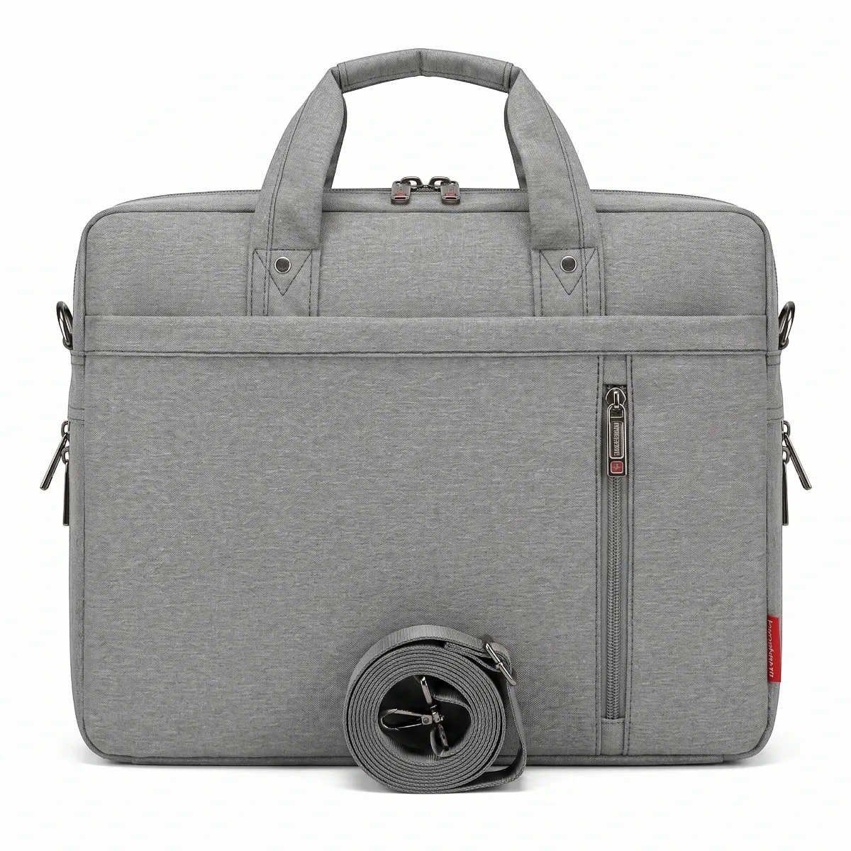 Sacoche homme pour ordinateur portable ErgoShield coloris gris clair, bagage cabine professionnel épuré.