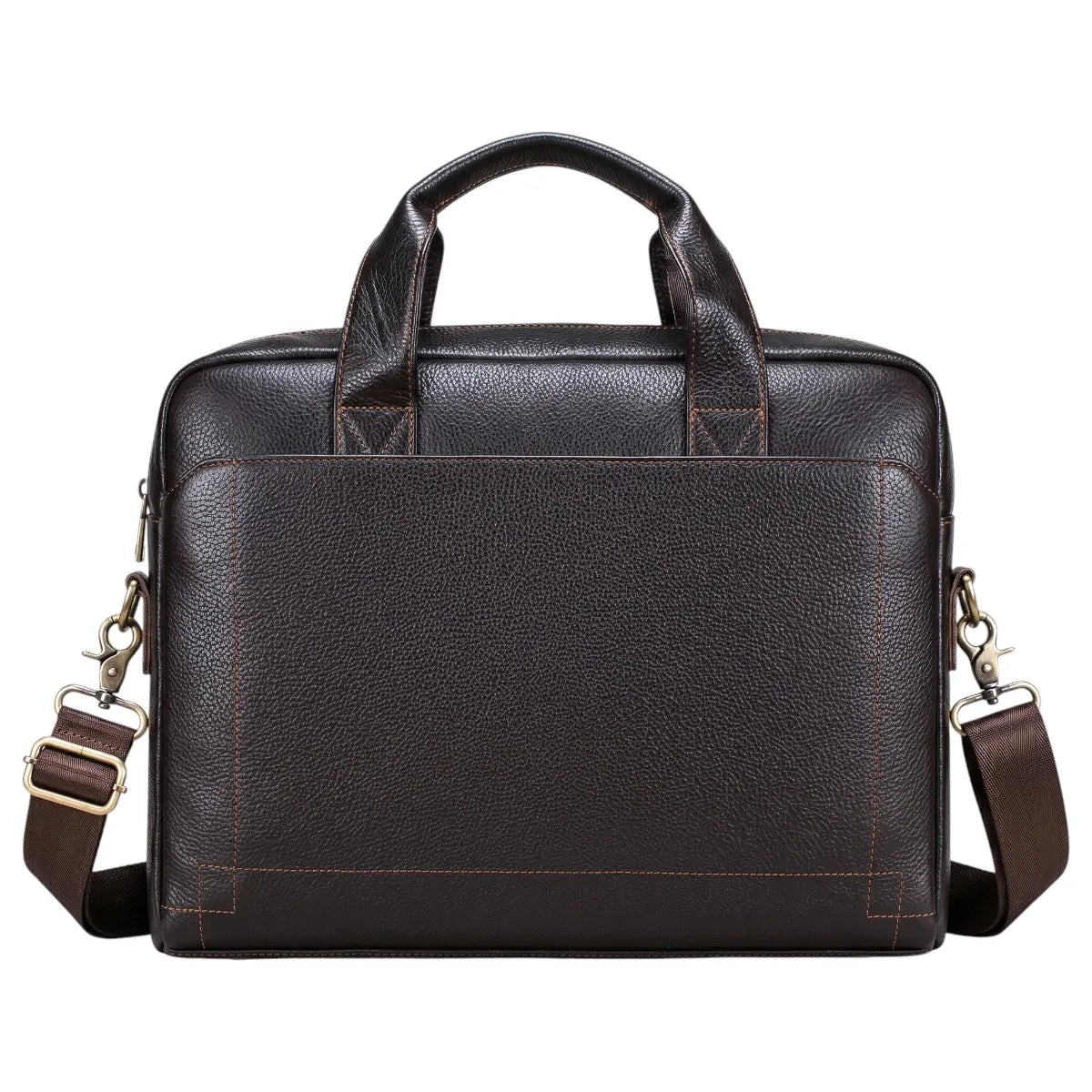 Sacoche ordinateur homme L'Exécutif en cuir véritable brun café vue de face sur fond blanc