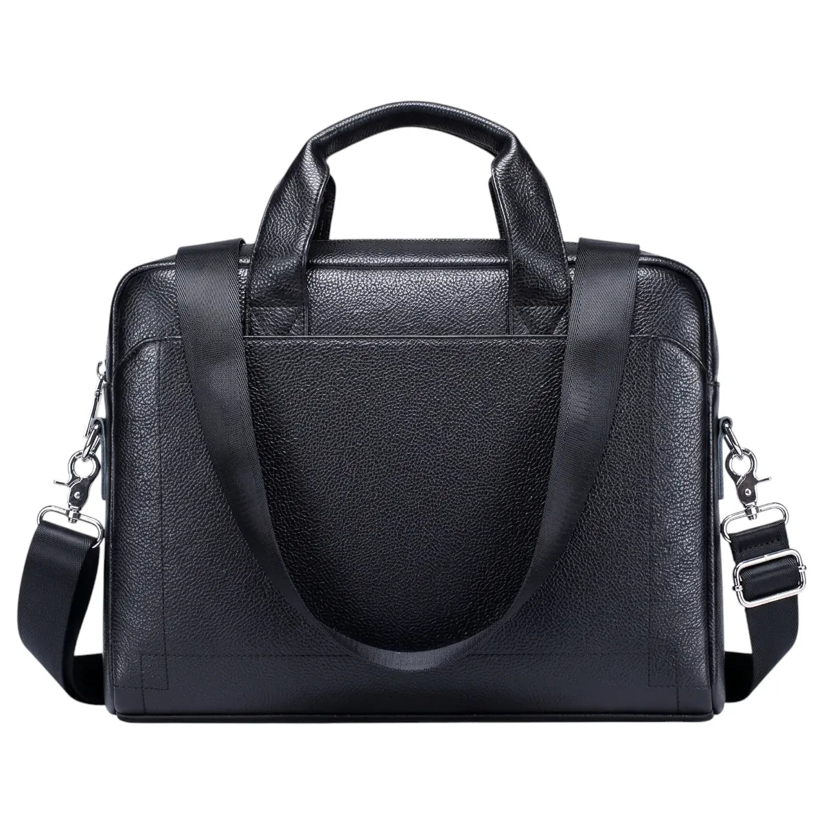Sacoche ordinateur homme L'Exécutif en cuir de vachette noir vue de face sur fond blanc