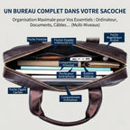 Vue intérieure de la sacoche ordinateur homme L'Exécutif ouverte dévoilant l'organisation et les poches zippées