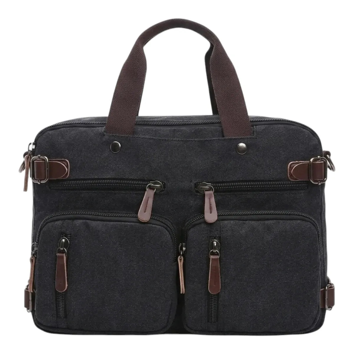 Sacoche homme pour ordinateur Kallio coloris noir carbone, vue à plat sur fond blanc.