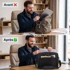Comparatif avant après rangement sacoche ordinateur homme Lineo