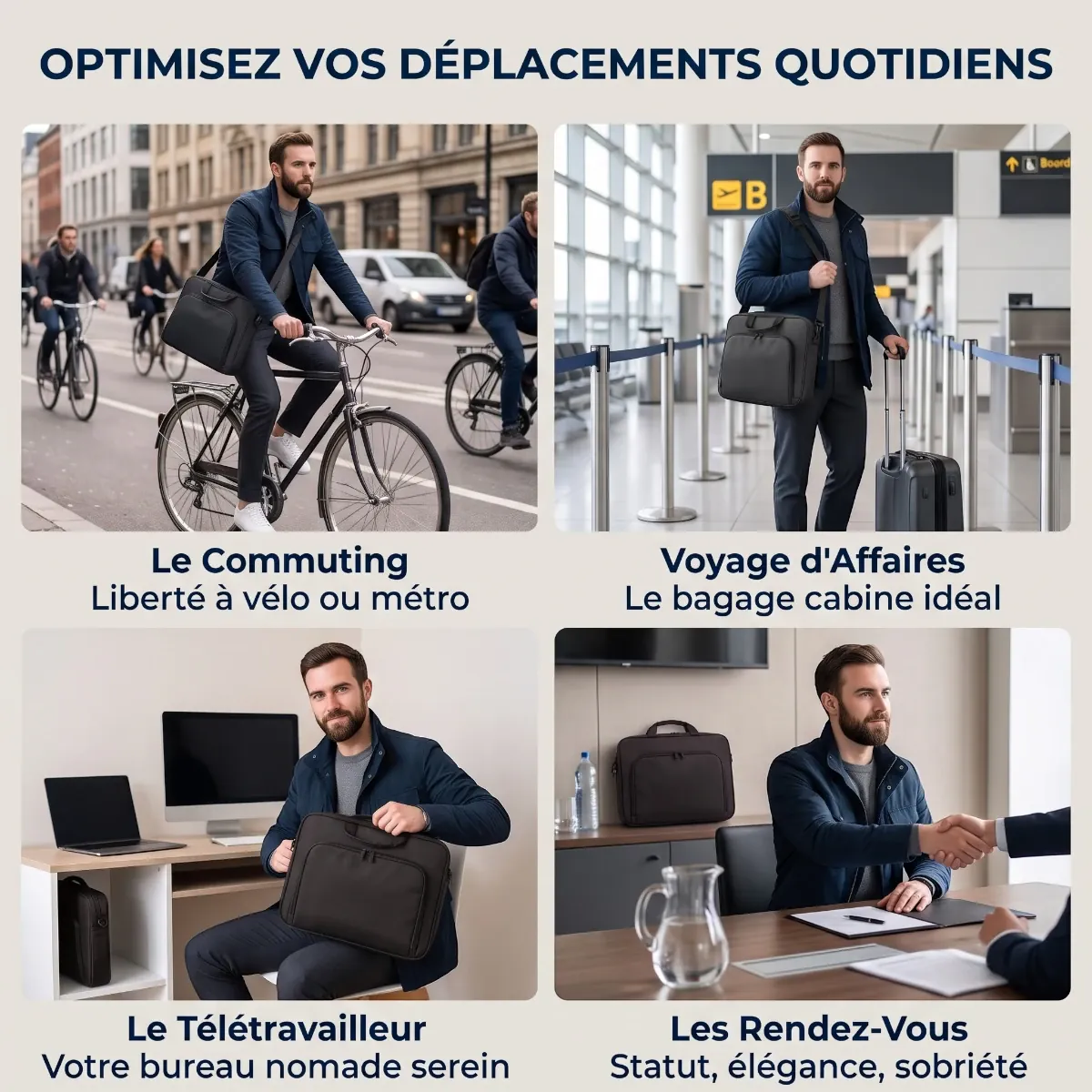 Cas d'utilisation nomade de la sacoche ordinateur pour homme Lineo
