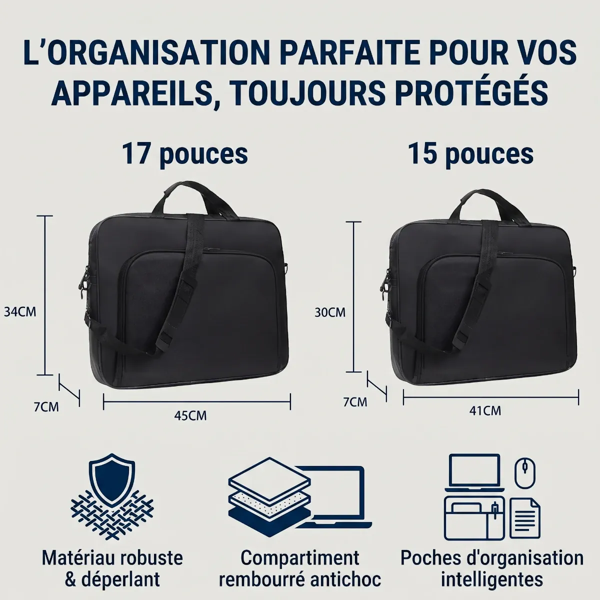 Dimensions et caractéristiques 15 et 17 pouces de la sacoche ordinateur homme Lineo