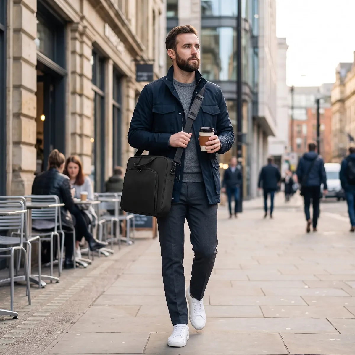 Homme d'affaires portant la sacoche ordinateur pour homme Lineo en ville