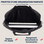 Vue intérieure et rangement documents de la sacoche ordinateur pour homme Lineo