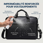 Démonstration de l'imperméabilité et de l'effet déperlant sur le cuir hydrophobe de la sacoche ordinateur homme L'Intemporel.