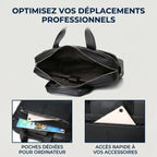 Zoom sur l'organisation des poches extérieures à accès rapide de la sacoche ordinateur homme L'Intemporel.