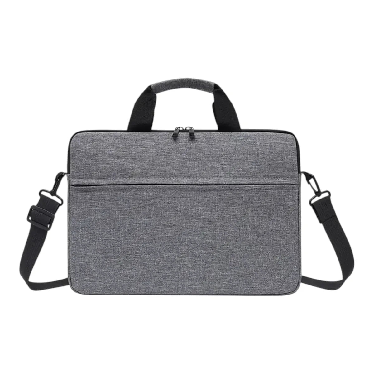 Vue de face de la sacoche ordinateur homme Mono de couleur gris spatial avec sa bandoulière amovible.