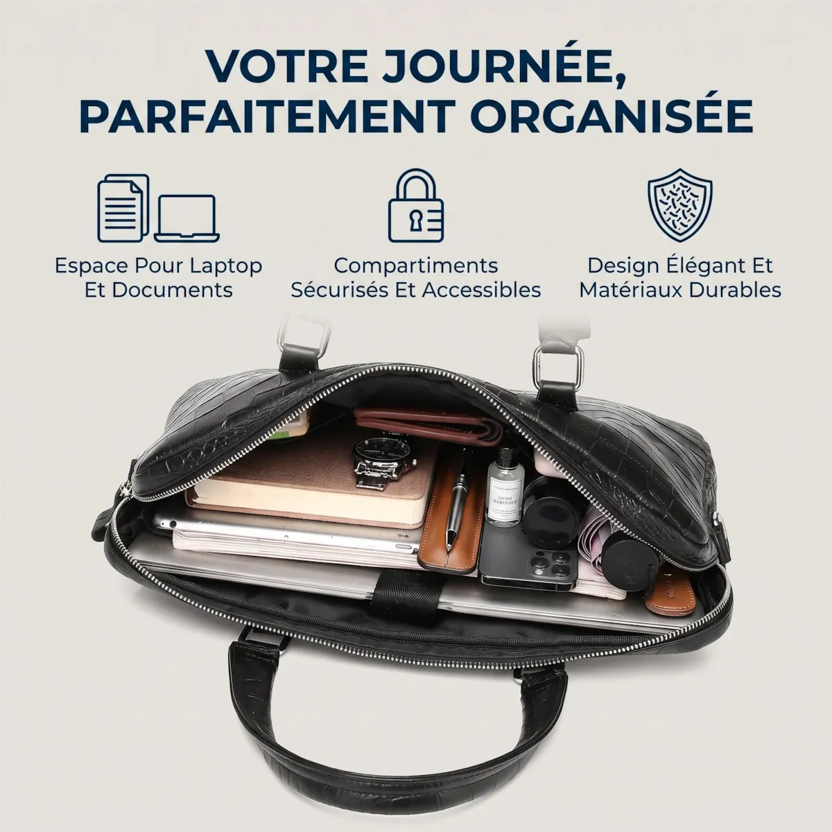 Intérieur organisé de la sacoche ordinateur homme Scalis