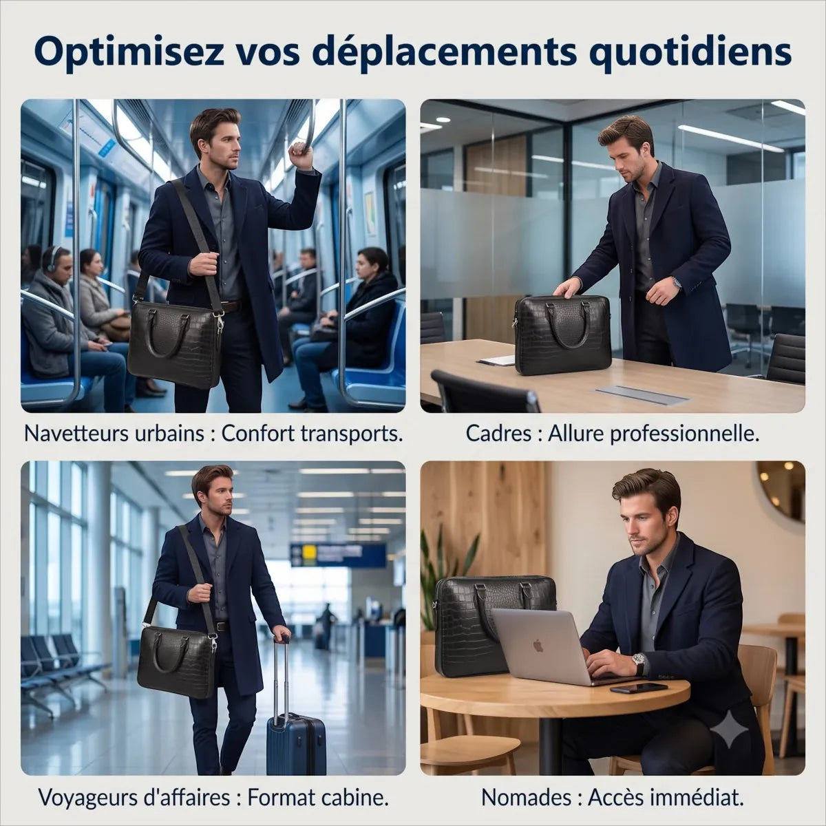 Polyvalence d'utilisation de la sacoche ordinateur homme Scalis pour navetteurs et voyageurs