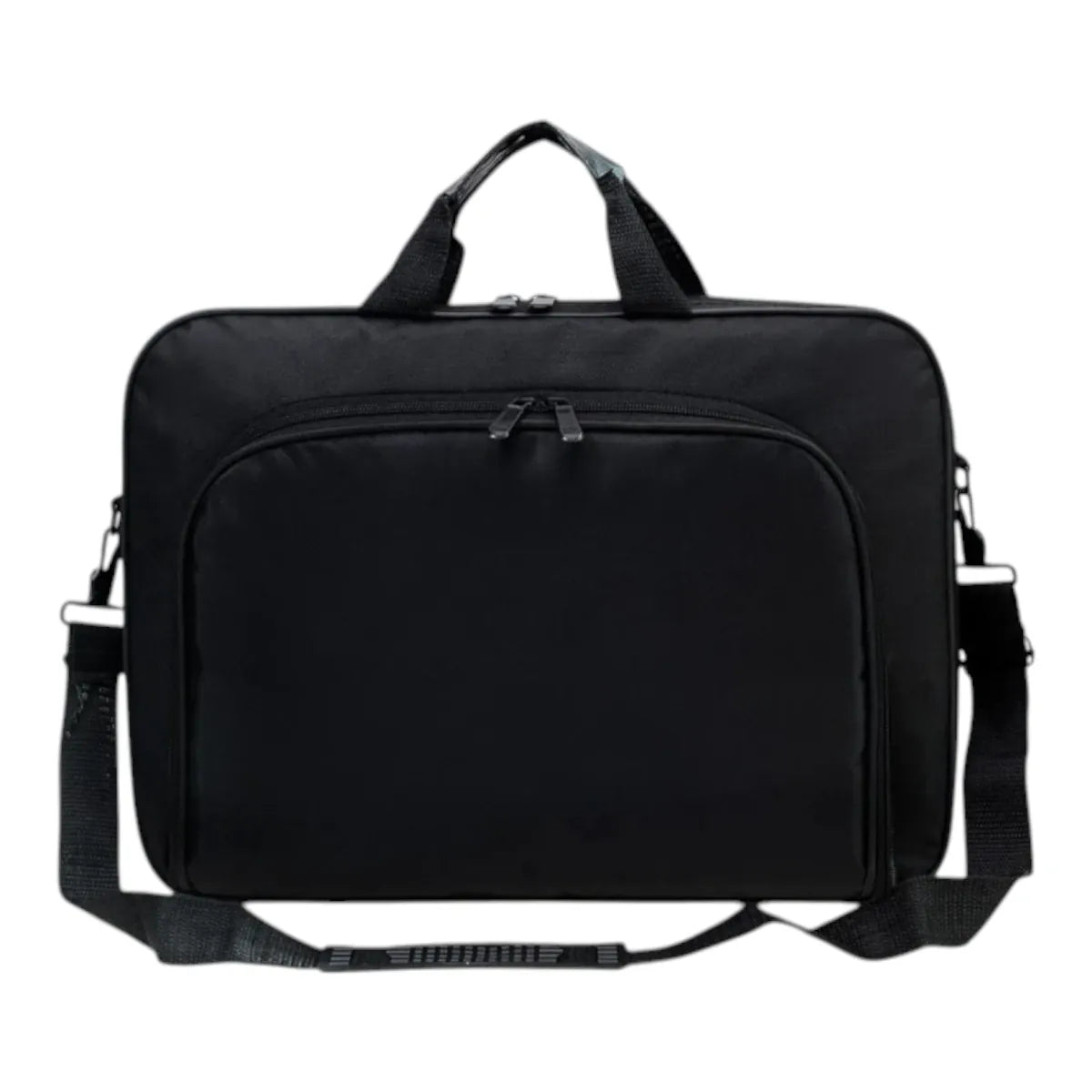 Sacoche ordinateur homme Strato en nylon noir présentée de face avec sa bandoulière ergonomique amovible.