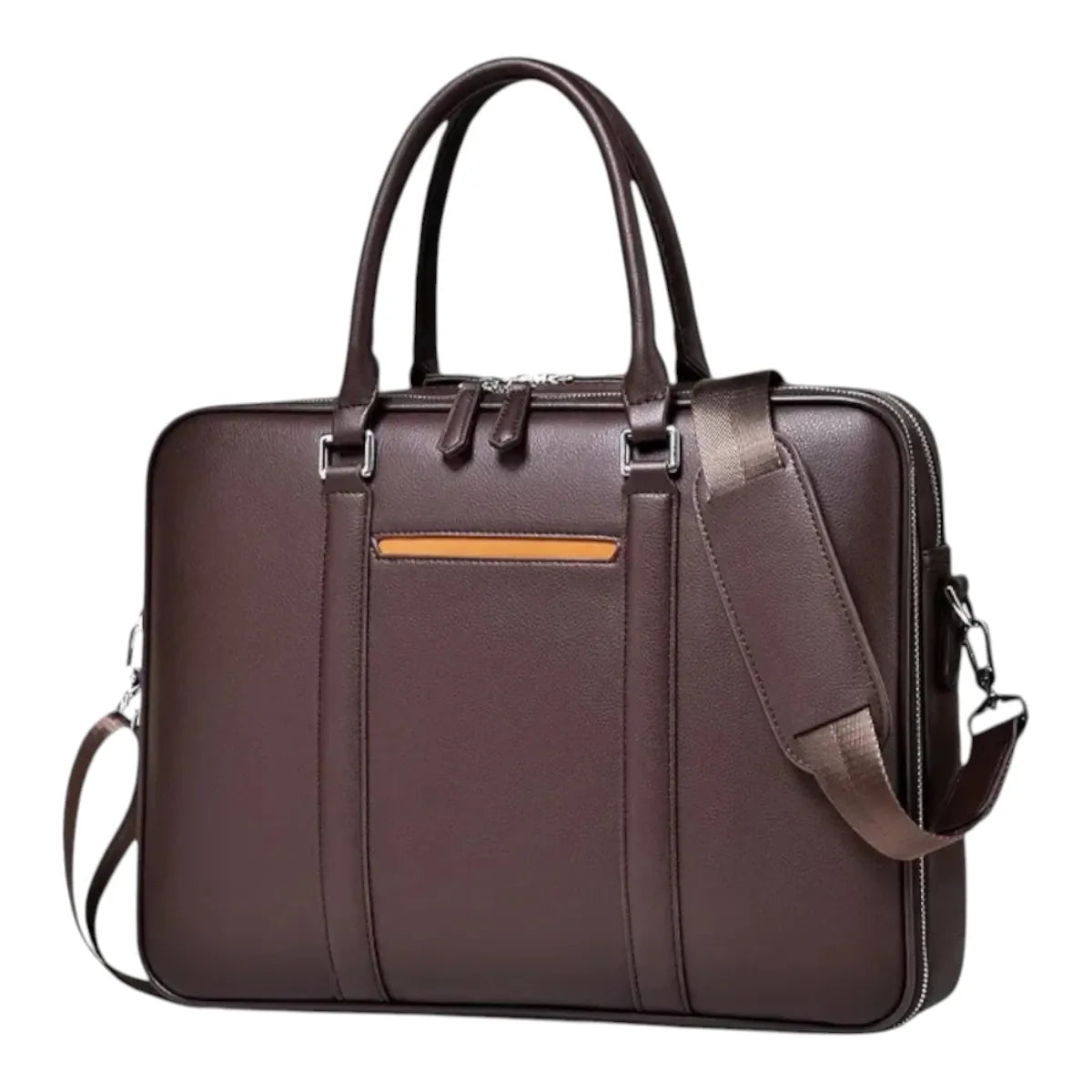 Sac ordinateur homme Vanguard coloris Brun Havane en cuir marron de face