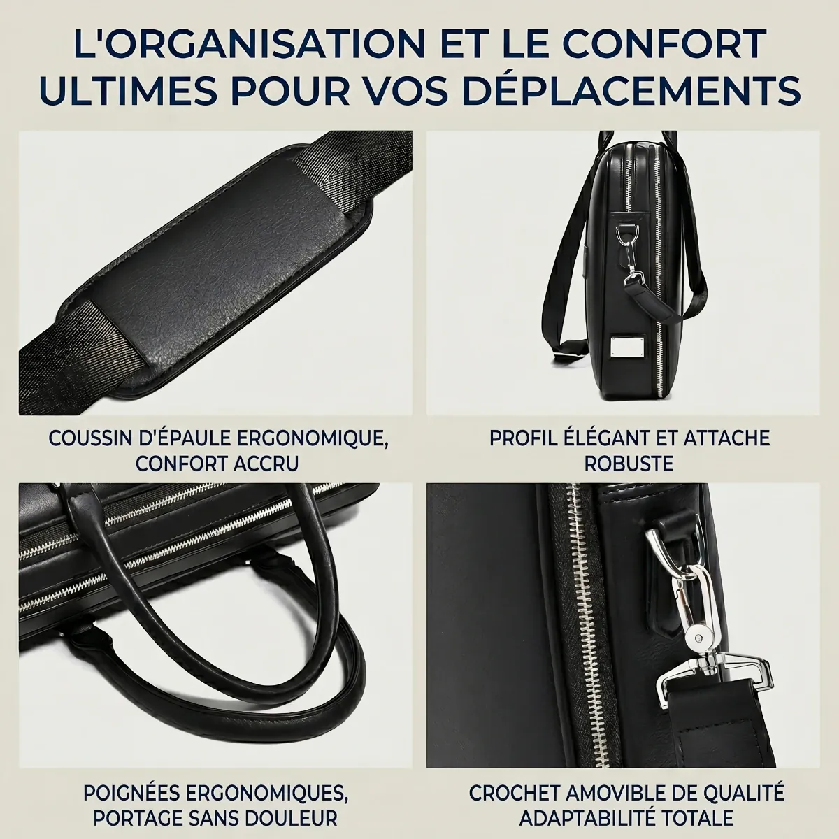 Zoom sur l'ergonomie de portage de la sacoche business homme Vanguard avec poignées et coussin d'épaule