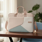 Sacoche Ordinateur Pour Femme 15,6 Pouces Design Géométrique Rose Poudré avec Protection Anti-Choc