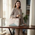 Sacoche Ordinateur Pour Femme 15,6 Pouces Design Géométrique Rose Poudré avec Protection Anti-Choc